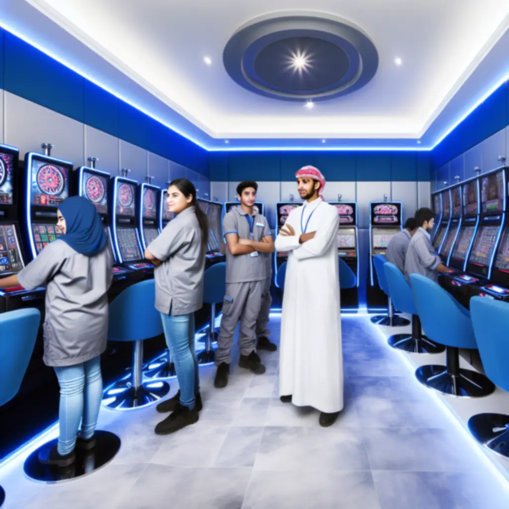 Felújított, modern játékgéppark letisztult, kék és acélszürke környezetben