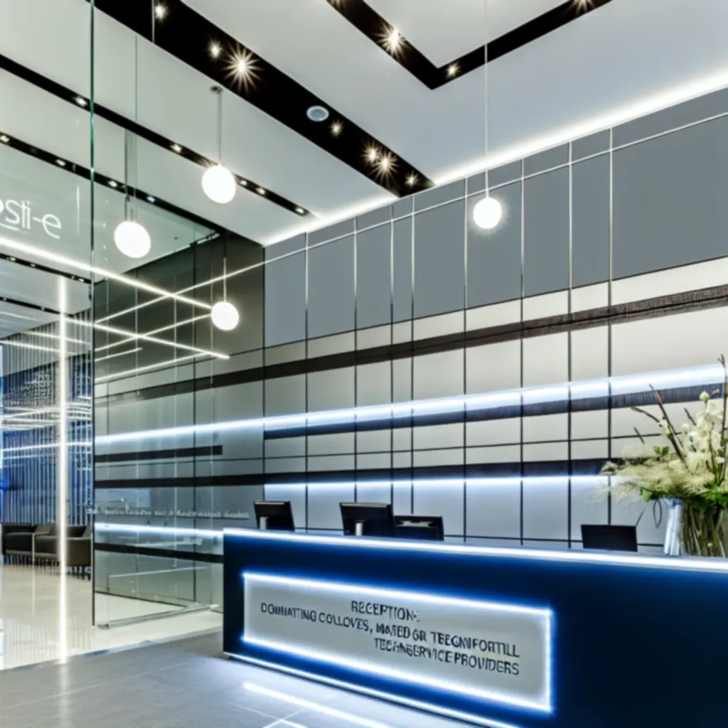 Modern, letisztult irodai környezet, amely az Automatservicee professzionális, kék és acélszürke arculatát tükrözi.