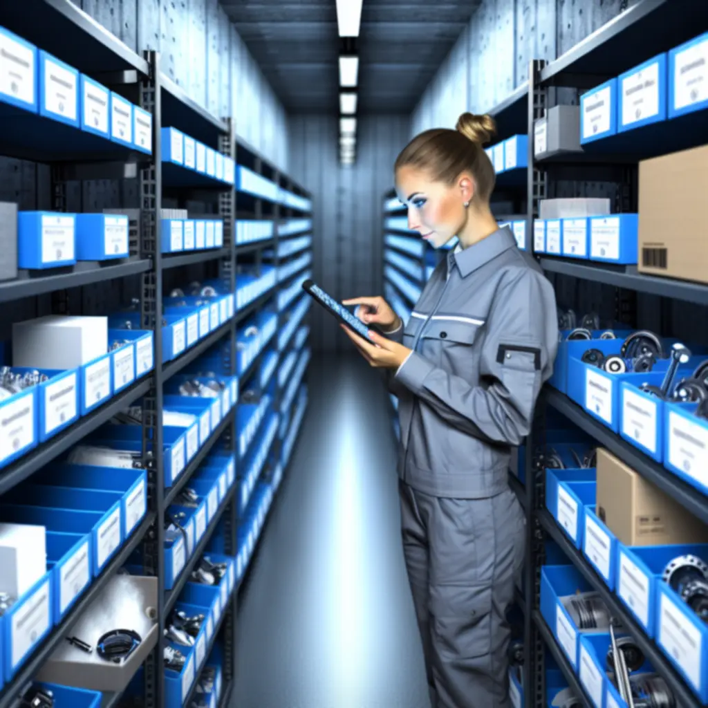 Rendezett, modern raktár polcain játékgép-alkatrészek