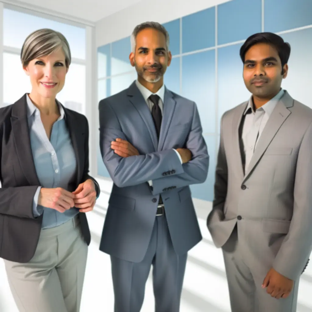 Az Automatservicee vezető csapata modern, üzleti környezetben, professzionális megjelenéssel.